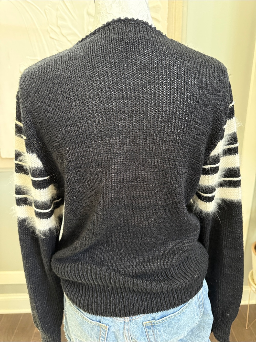 VTG 80s 90s Sostanza Angora Blend Faux Wrap Zebra Stripe Knit Sweater L - Picture 7 of 11